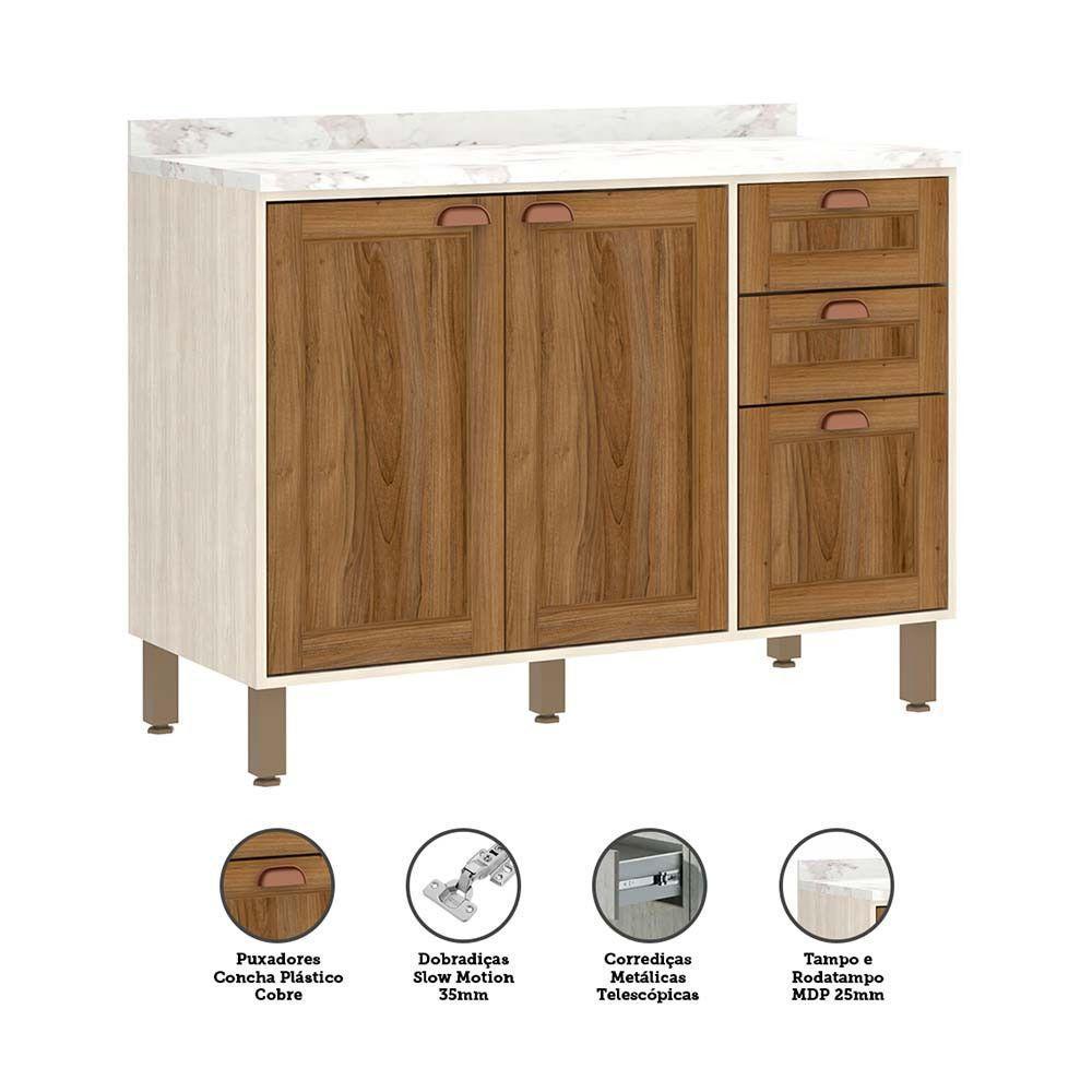 Balcão De Cozinha 120cm Com Tampo Sofia Pátina Ff Com Moscatto Ff - 4