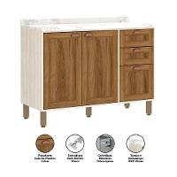 Balcão De Cozinha 120cm Com Tampo Sofia Pátina Ff Com Moscatto Ff