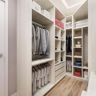 Guarda Roupa De Canto Closet 3 Módulos Sem Portas 5 Cabideiros E 6 Gavetas Prime Legno Crema