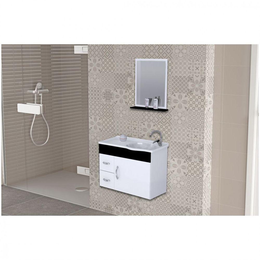 Kit Banheiro Rorato Siena Armário Suspenso Com Pia E Espelho Branco Preto - 1