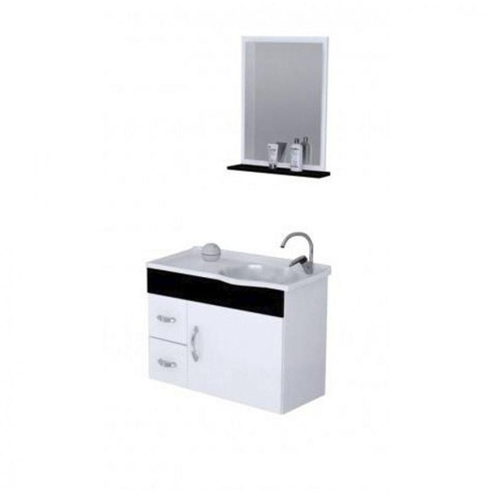 Kit Banheiro Rorato Siena Armário Suspenso Com Pia E Espelho Branco Preto - 6