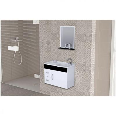 Kit Banheiro Rorato Siena Armário Suspenso Com Pia E Espelho Branco Preto