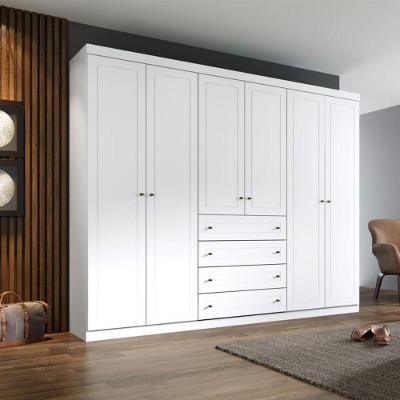 Guarda Roupa Casal Americano D205-05 6 Portas Bater 4 Gavetas Branco Móveis Henn