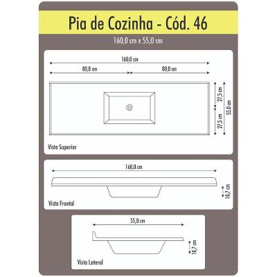 Tampo Pia De Cozinha Rorato 1,60 M Cuba Central Preto