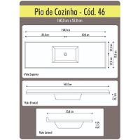 Tampo Pia De Cozinha Rorato 1,60 M Cuba Central Preto - 2