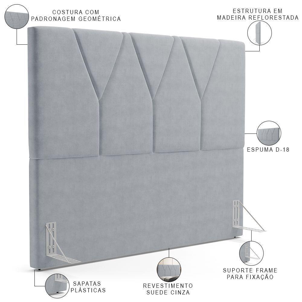 Cabeceira Cama Box Casal King 195cm Aura Suede W01 Cinza - Mpozenato - 5