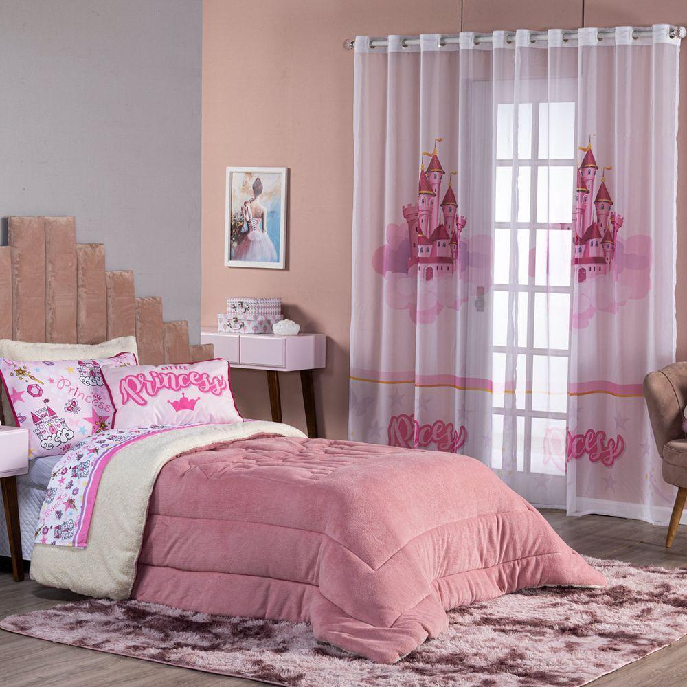 Kit Coberdrom Princesa Rosê C/ Almofada Solteiro 03 Peças - Dupla Face Sherpa E Mantinha - 7