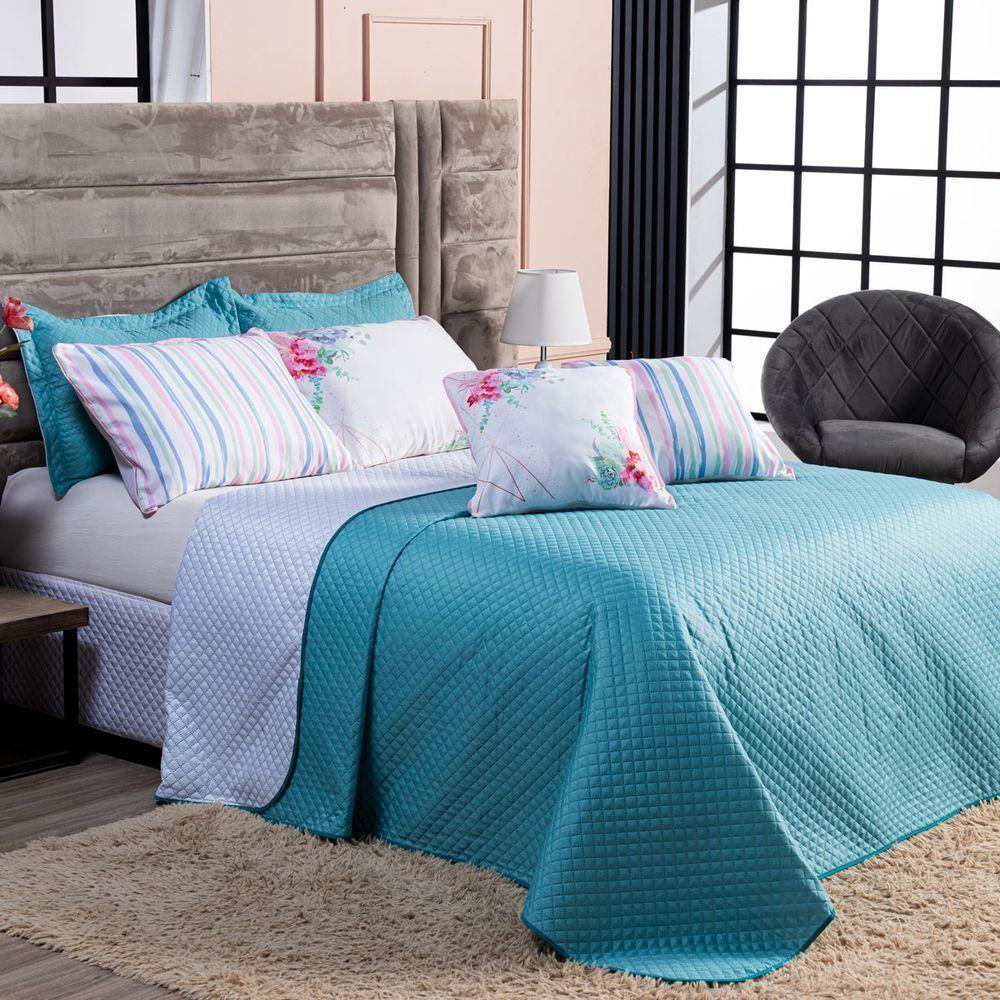 Kit Cobre Leito Floral Tiffany Listrado Dupla Face C/ Almofadas Casal Padrão 07 Peças - 2