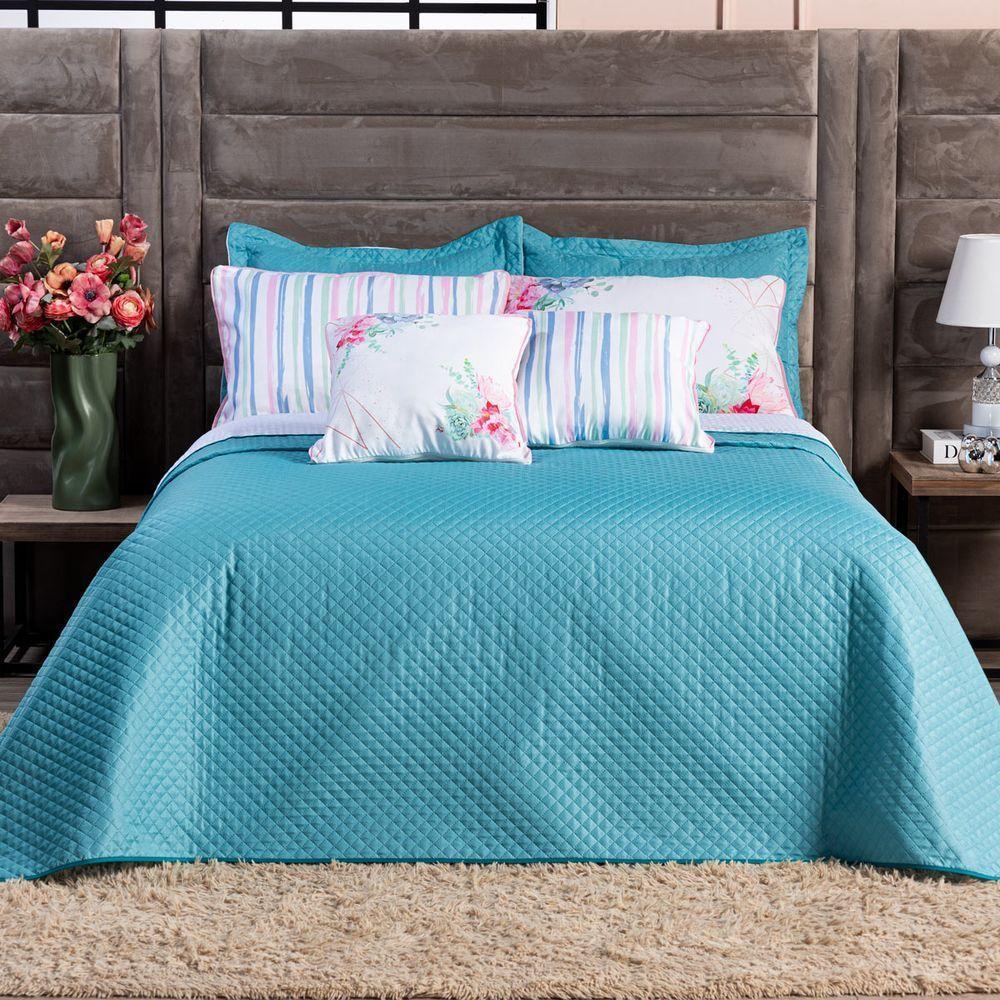 Kit Cobre Leito Floral Tiffany Listrado Dupla Face C/ Almofadas Casal Padrão 07 Peças - 3