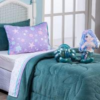 Kit Coberdrom Sereia Verde C/ Almofadas Queen 05 Peças - Dupla Face Manta Microfibra - 3