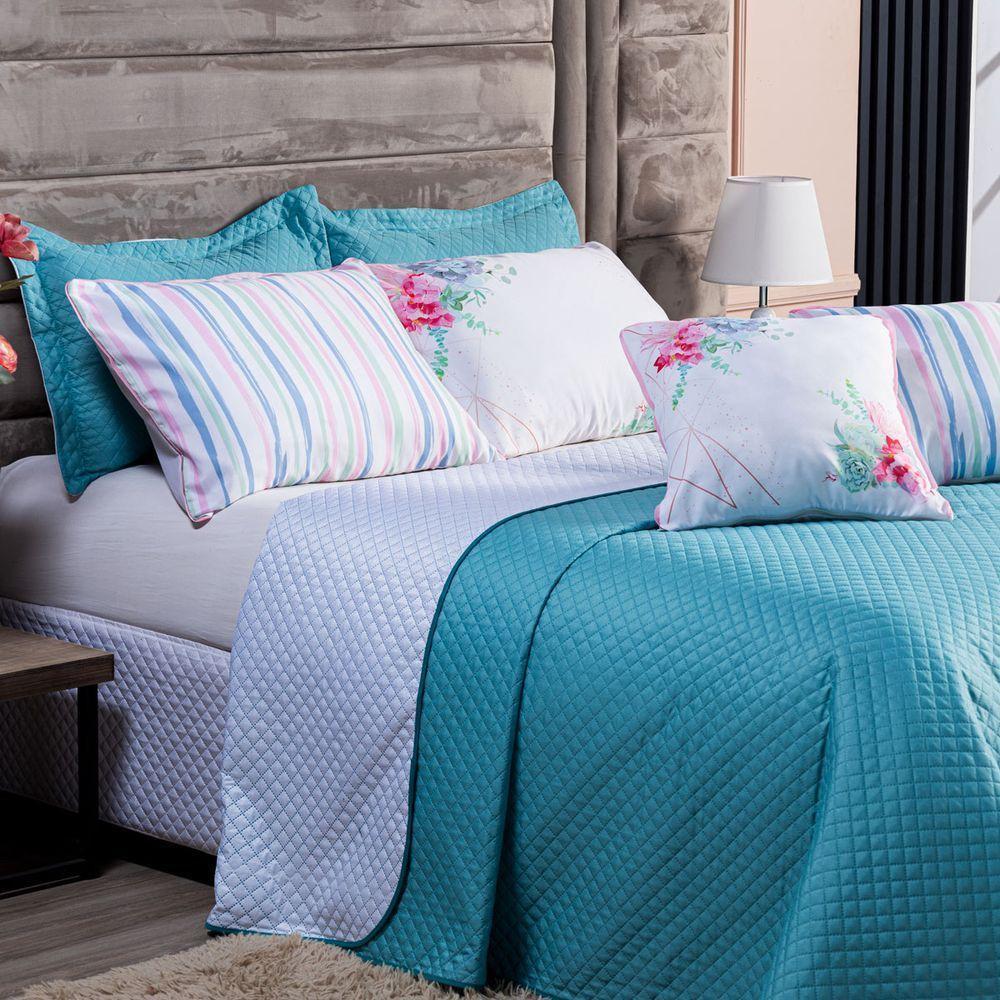 Kit Cobre Leito Floral Tiffany Listrado Dupla Face C/ Almofadas Queen 07 Peças - 4