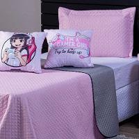 Kit Cobre Leito Girl Gamer Rosa/cinza Dupla Face C/ Almofadas Solteiro 04 Peças - 5