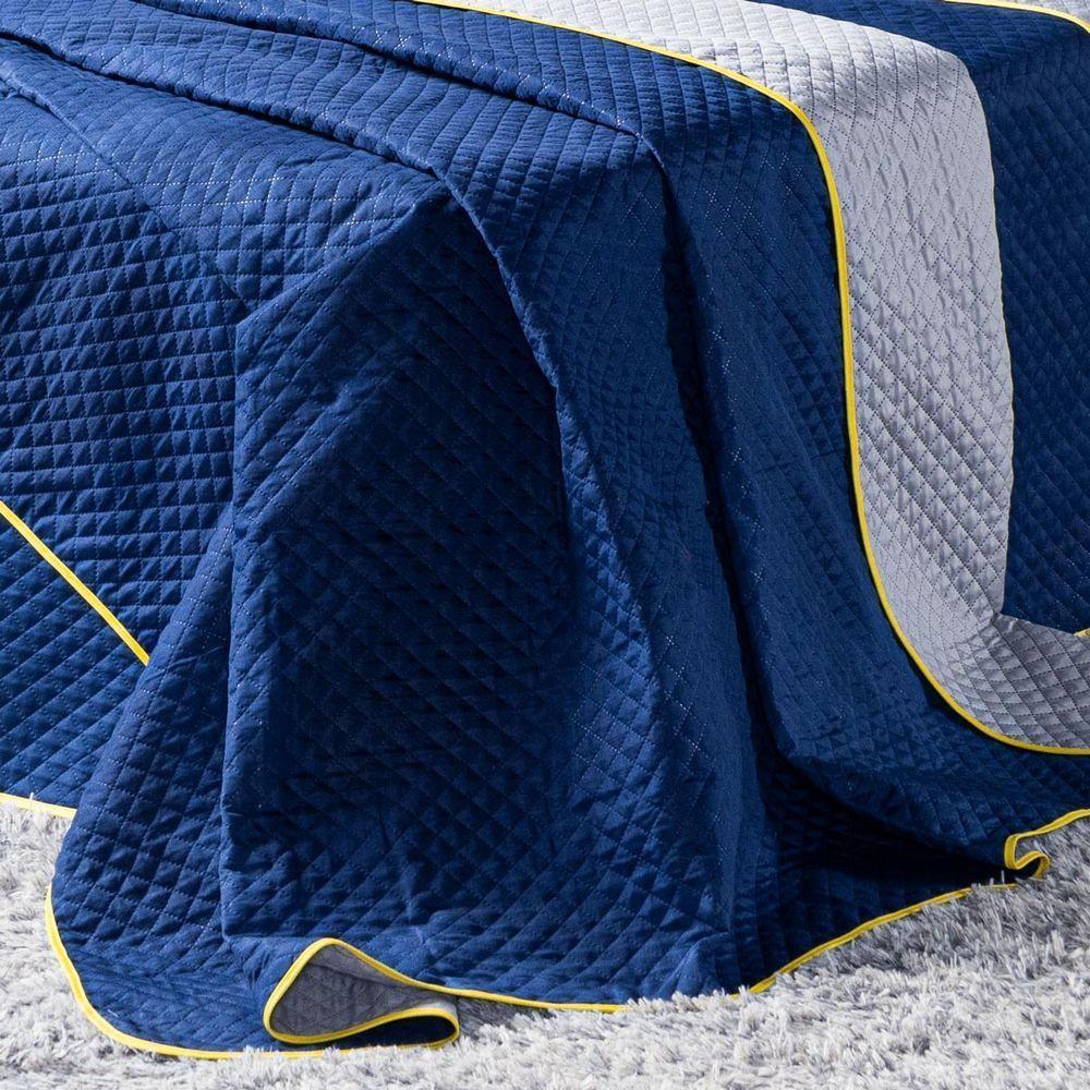 Kit Cobre Leito Futebol Goal Azul Marinho/cinza Dupla Face C/ Almofadas Casal Padrão 05 Peças - 5