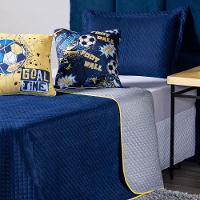 Kit Cobre Leito Futebol Goal Azul Marinho/cinza Dupla Face C/ Almofadas Casal Padrão 05 Peças - 7