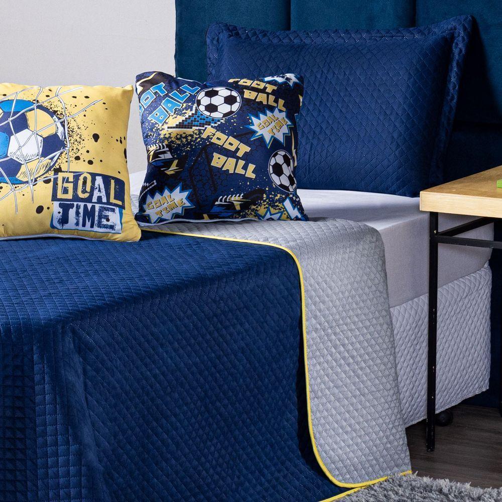 Kit Cobre Leito Futebol Goal Azul Marinho/cinza Dupla Face C/ Almofadas Solteiro 04 Peças - 5