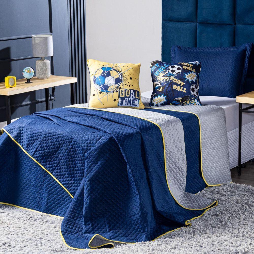 Kit Cobre Leito Futebol Goal Azul Marinho/cinza Dupla Face C/ Almofadas Solteiro 04 Peças - 8