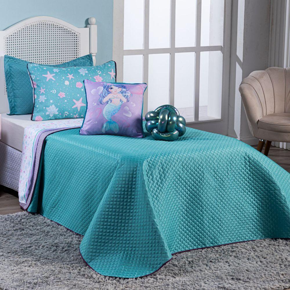 Kit Cobre Leito Sereia Tiffany Dupla Face C/ Almofadas Casal Padrão 07 Peças - 1