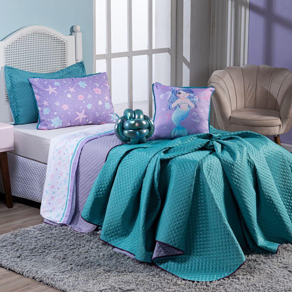 Kit Cobre Leito Sereia Tiffany Dupla Face C/ Almofadas Casal Padrão 07 Peças - 5