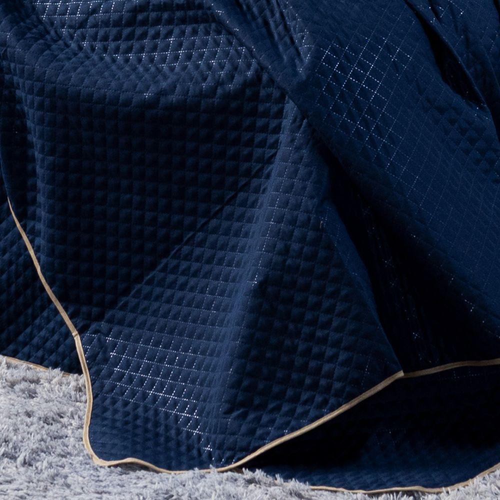 Kit Cobre Leito Borboleta Azul Marinho/caqui Dupla Face C/ Almofadas Queen 05 Peças - 5