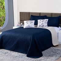 Kit Cobre Leito Borboleta Azul Marinho/caqui Dupla Face C/ Almofadas Queen 05 Peças - 3