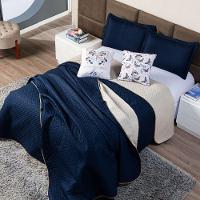 Kit Cobre Leito Borboleta Azul Marinho/caqui Dupla Face C/ Almofadas Queen 05 Peças - 6