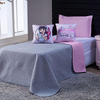 Kit Cobre Leito Girl Gamer Rosa/cinza Dupla Face C/ Almofadas Queen 05 Peças - 7