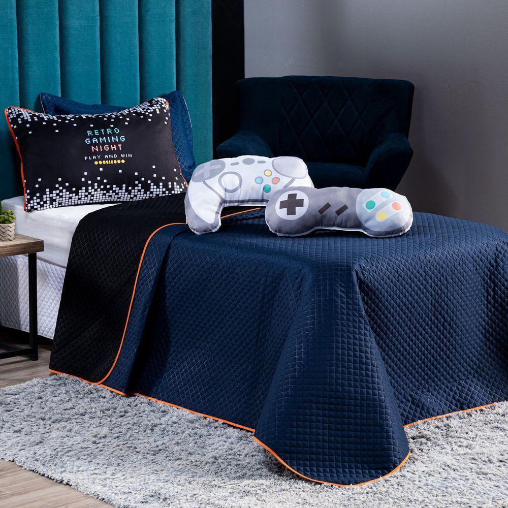 Kit Cobre Leito Retro Game Controle Dupla Face C/ Almofadas Casal Padrão 07 Peças - 4