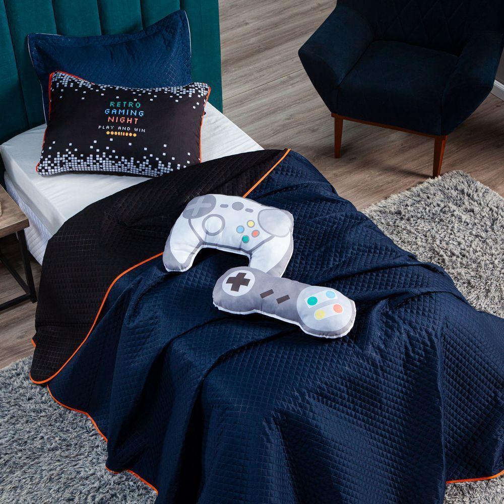 Kit Cobre Leito Retro Game Controle Dupla Face C/ Almofadas Casal Padrão 07 Peças - 6
