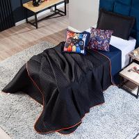 Kit Cobre Leito Gamer Day Preto/azul Marinho Dupla Face C/ Almofadas Queen 05 Peças