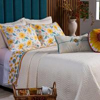 Jogo De Cama Girassol Branco Casal Padrão 04 Peças - Micropercal 180 Fios - 2