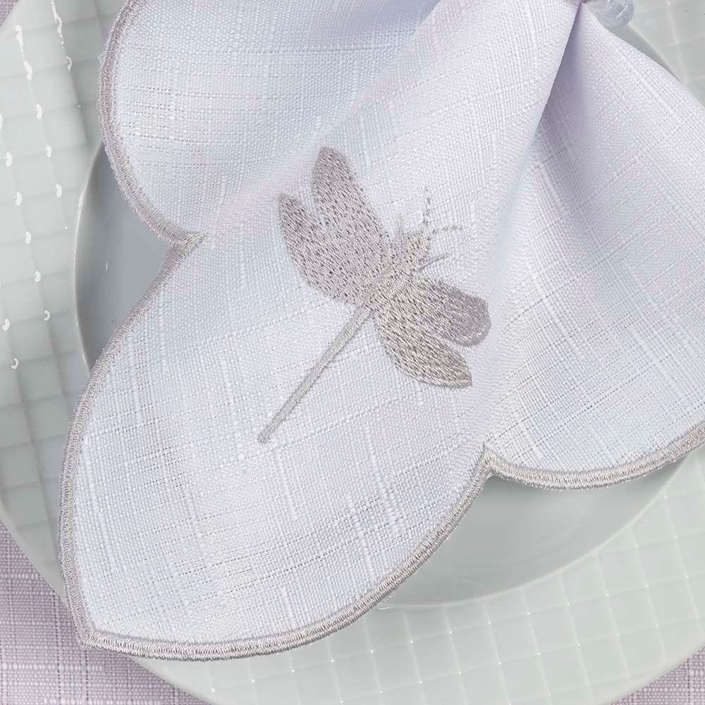 Kit 12 Jogos Americanos Guardanapos De Mesa Retangular Bordado Libélula - Branco - 2