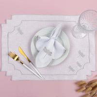 Kit 12 Jogos Americanos Guardanapos De Mesa Retangular Bordado Libélula - Branco - 1