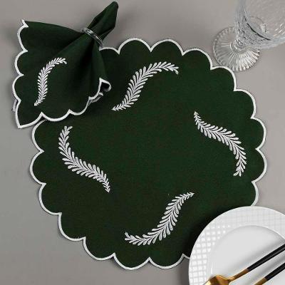 Kit 12 Jogos Americanos Guardanapos De Mesa Redondo Bordado Arabela - Verde