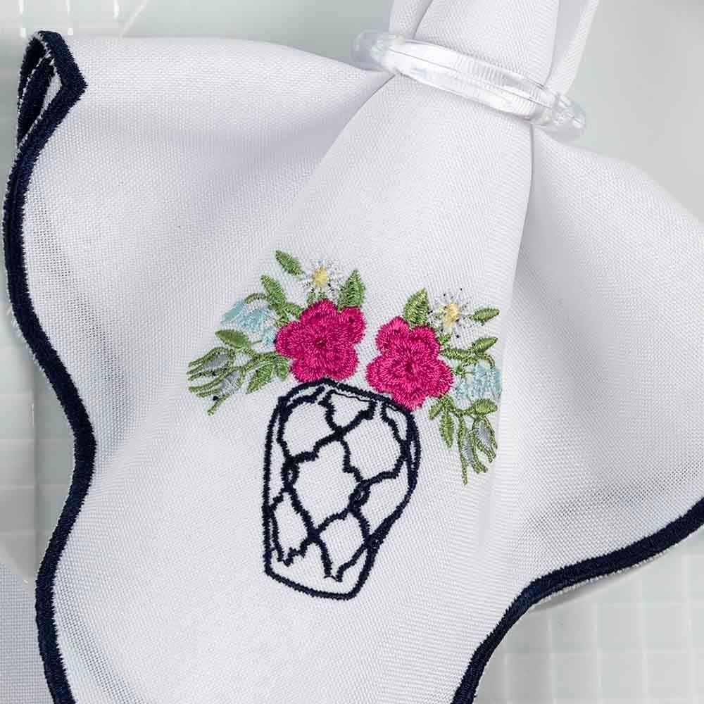 Kit 12 Jogos Americanos Guardanapos De Mesa Retangular Bordado Joaquina - Branco - 2