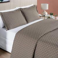 Kit Cobre Leito Espanha Casal Padrão 03 pçs Micropercal 200 Fios Matelado White Line - Camafeu Bege