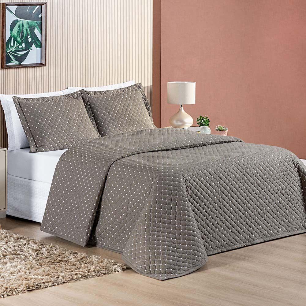 Kit Cobre Leito Espanha Casal King 03 Peças Micropercal 200 Fios Matelado White Line - Camafeu Bege - 1