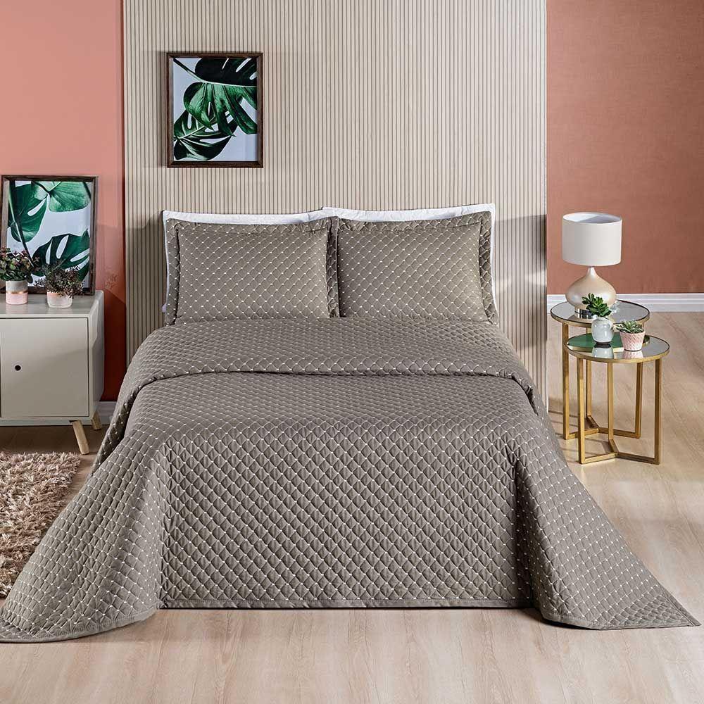 Kit Cobre Leito Espanha Casal Queen 03 Peças Micropercal 200 Fios Matelado White Line - Camafeu Bege - 3