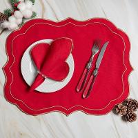 Kit 12 Jogos Americanos Guardanapos De Mesa Retangular Bordado Escócia - Vermelho - 1