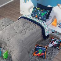 Coberdrom Astrodino Azul Marinho Solteiro 02 Peças - Dupla Face Sherpa E Mantinha - 5