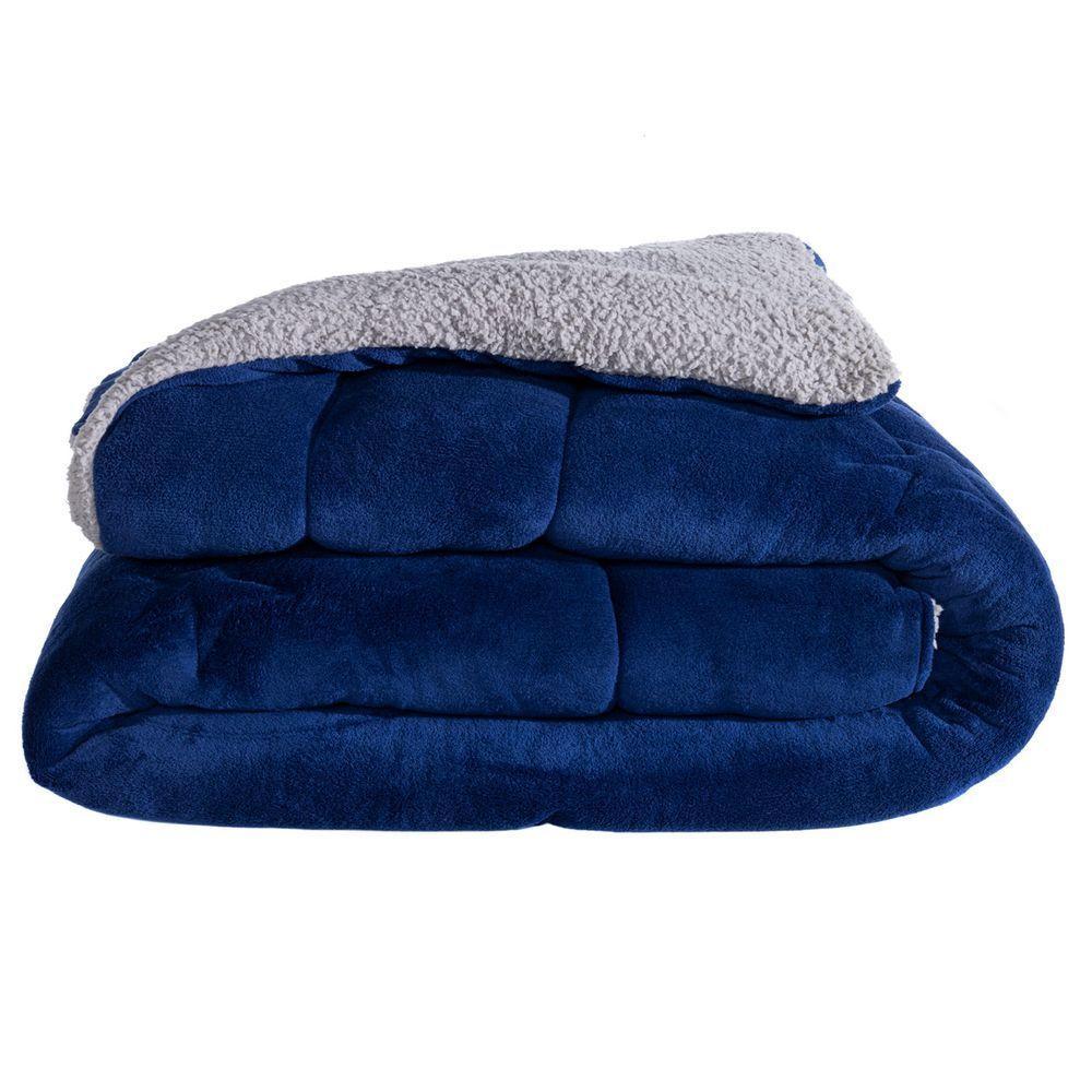 Coberdrom Astrodino Azul Marinho Queen 03 Peças - Dupla Face Sherpa E Mantinha - 2