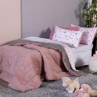 Coberdrom Corações Rosê/cinza Solteiro 02 Peças - Dupla Face Sherpa E Mantinha - 1