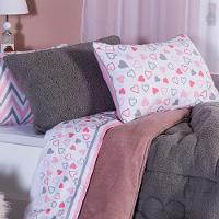 Coberdrom Corações Rosê/cinza Solteiro 02 Peças - Dupla Face Sherpa E Mantinha - 6