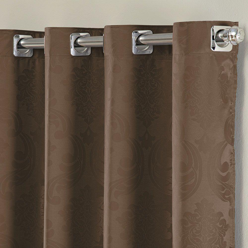 Cortina Turin Jacquard Semiblackout Floral 4,00x2,80m Para Sala Quarto Varão 4m Ilhóses - Café - 2