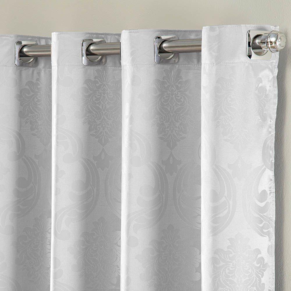 Cortina Turin Jacquard Semiblackout Floral 3,00x2,80m Para Sala Quarto Varão 3m Ilhóses - Branco - 2