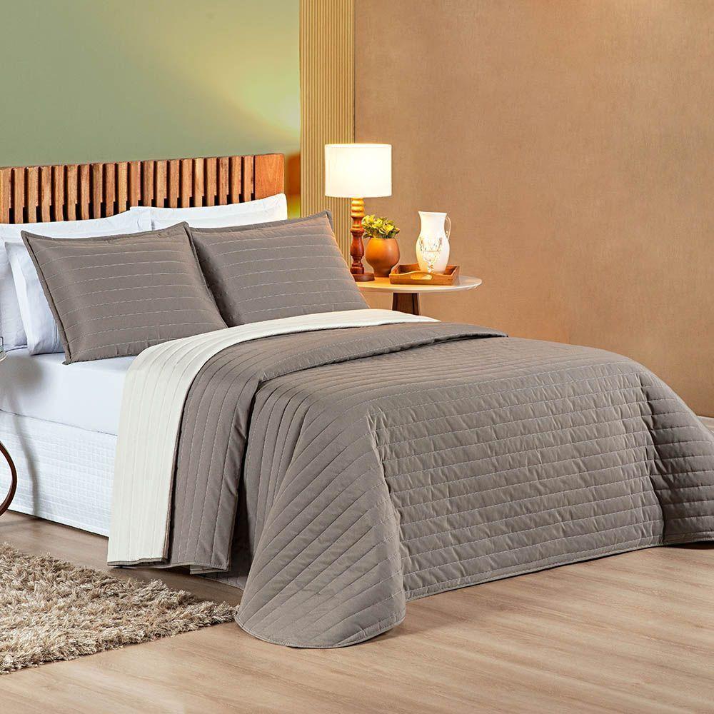 Kit Cobre Leito Belga Casal Padrão 03 Peças Micropercal 200 Fios Dupla Face - Camafeu Com Palha - 1