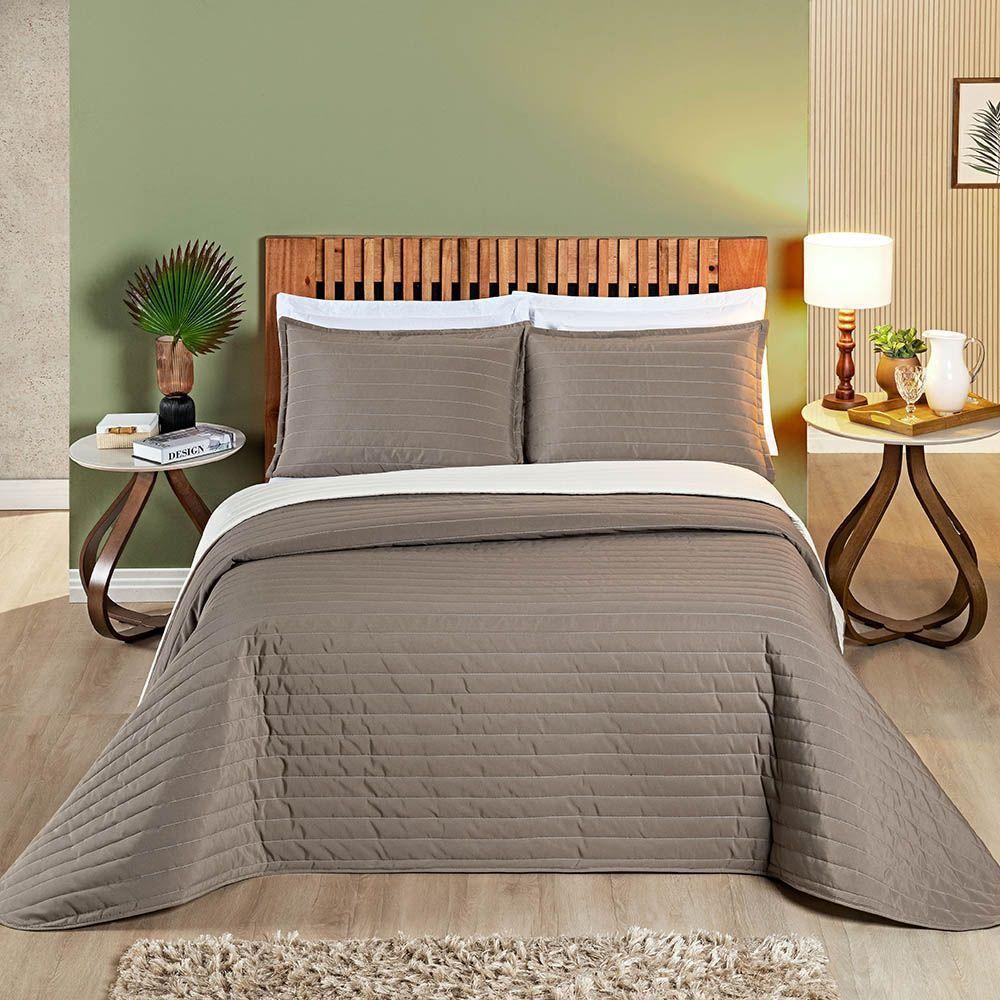 Kit Cobre Leito Belga Casal Padrão 03 Peças Micropercal 200 Fios Dupla Face - Camafeu Com Palha - 2