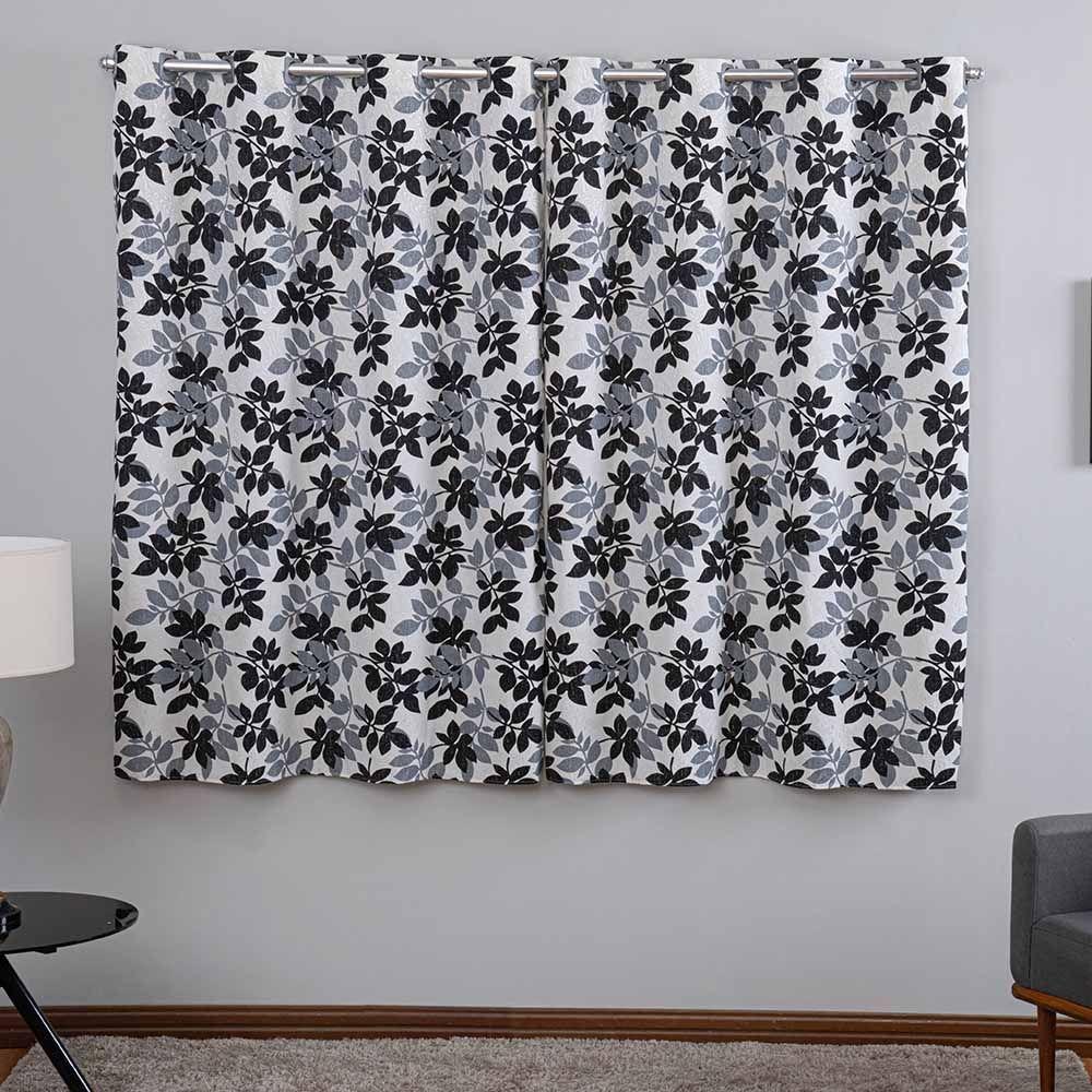 Cortina Ipanema Jacquard Estampado 2,00x1,70m Para Sala Quarto Varão 2m - Folhagem Cinza - 1