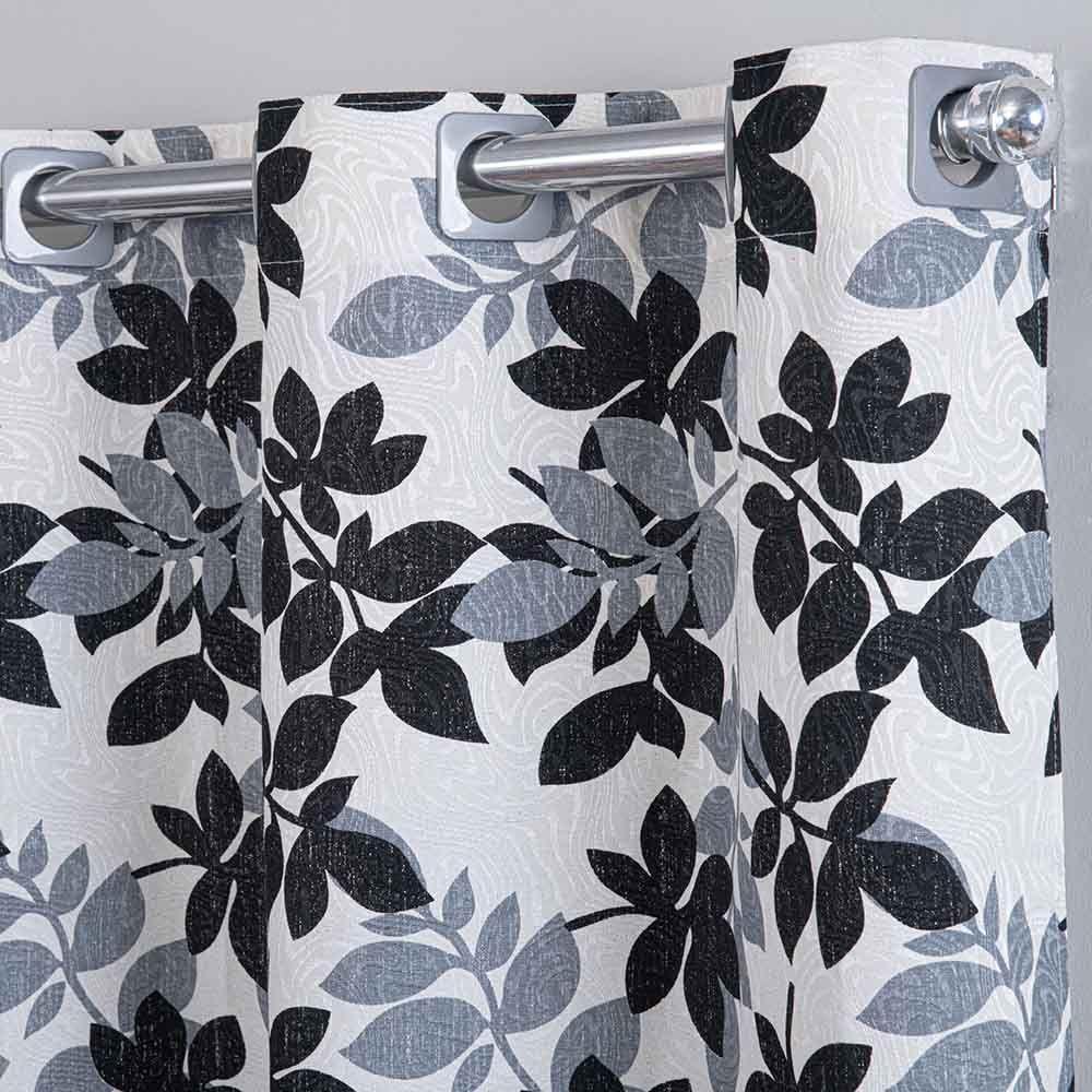 Cortina Ipanema Jacquard Estampado 2,00x1,70m Para Sala Quarto Varão 2m - Folhagem Cinza - 2