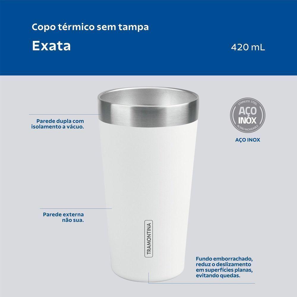Copo Térmico Tramontina Exata Em Aço Inox Branco Sem Tampa 420 Ml Tramontina - 3