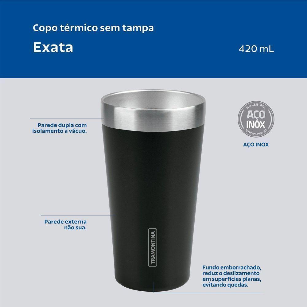 Copo Térmico Tramontina Exata Em Aço Inox Preto Sem Tampa 420 Ml Tramontina - 4